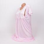 Розов халат и нощница за бременни и кърмачки на райе с дантела
