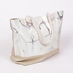 Плажна чанта в бял и бежов цвят със сребристи котви
