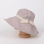Лятна шапка с брокат и панделка в цвят лате