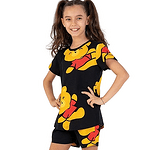 Черна детска лятна пижама за момиче с мечета