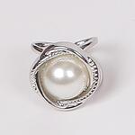 Сребриста брошка-пръстен за шал с перла