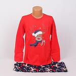 Коледна детска пижама в червено и тъмносиньо с еленче за момиче