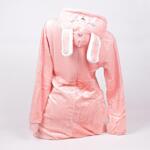 Бебешко розова пухкава пижама-гащеризон с качулка зайче