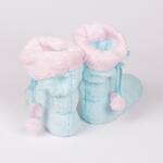 Бледо - сини детски пантофи декорирани с розови помпони