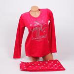 Вишнево червена плюшена дамска пижама Снежко