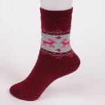 Вълнени винено червени дамски чорапи с розови елени