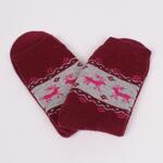 Вълнени винено червени дамски чорапи с розови елени
