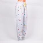 Ватирана макси пижама с светло сиво с цветни точки и помпони