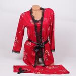 Дамска пижама от 3 части в червен цвят с нежни цветя