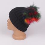 Дамска плетена шапка с цветни помпони