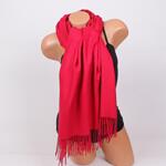 Дамски кашмирен шал в червен цвят с ресни