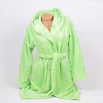 Дамски домашен халат в ярко зелен цвят с качулка от софт