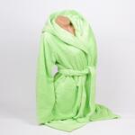 Дамски домашен халат в ярко зелен цвят с качулка от софт