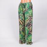 Дамски домашен панталон със зелен тропичски десен