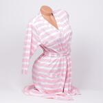 Дамски къс домашен халат на райе в бял и розов меланж