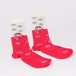 Дамски коледни 3/4 чорапи в червен и бял цвят със снежен човек и снежинки