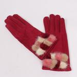 Дамски ръкавици в цвят бордо с цветни пухчета