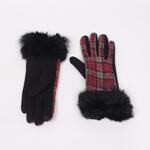 Дамски ръкавици в черно и розово с пух