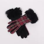 Дамски ръкавици в черно и розово с пух