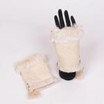 Дамски ръкавици от еко кожа без пръсти в цвят ванилия с пухче