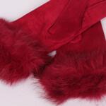 Дамски ръкавици от еко-велур и пух в цвят бордо