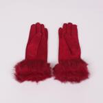 Дамски ръкавици от еко-велур и пух в цвят бордо