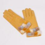Дамски ръкавици с цветни пухчета в цвят горчица