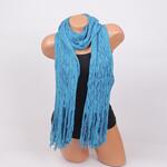 Дамски плетен шал в петролено син цвят с ресни