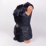 Дамски стилен елек в тъмносин цвят с пухкава яка