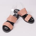 Дамски чехли в цвят розова пудра със сребрист кант и две каишки