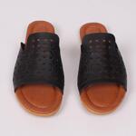 Дамски чехли от еко кожа с рязан ефект в черен цвят