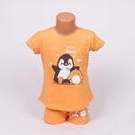 Детска лятна пижама за момичета в оранжев цвят с пингвинчета