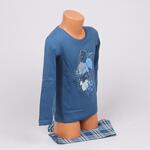 Детска памучна пижама в петролено и каре