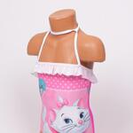 Детски бански за момиче в бебешко розово с бяло котенца