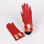 Елегантни дамски ръкавици в керемиден цвят с цветни пухчета