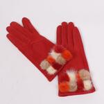 Елегантни дамски ръкавици в керемиден цвят с цветни пухчета