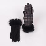 Елегантни дамски ръкавици в черно и бежово с пух
