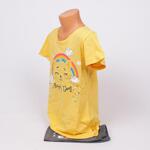 Жълта детска лятна пижама за момичета с коте и дъга