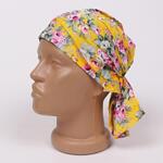 Жълта лятна кърпа за глава с розови цветя