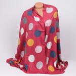 Кашмирен дамски шал в карминово червено с големи цветни  точки