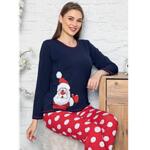 Коледна дамска пижама в тъмносиньо и червено със сладък Дядо Коледа