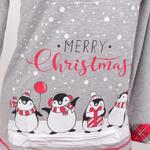 Коледна пижама в сиво с кариран панталон и весели пингвинчета