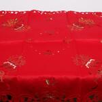 Коледна покривка-каре в традиционен червен цвят с камбанки и свещи 85/85