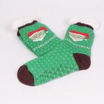 Коледни дамски чорапи в зелен цвят с Дядо Коледа и бели точици