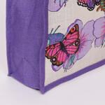 Ленена лятна чанта в лилаво с пеперуди и цветя