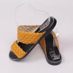 Летни дамски чехли с две каишки в цвят горчица със сребрист кант