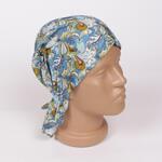 Лятна кърпа за глава в пастелни цветове синьо, бяло и зелено с флорален принт