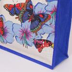 Лятна ленена чанта в синьо и бежово с цветя и пеперуди