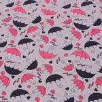 Макси нощница в сиво с чадърчета в розово и черно