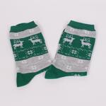 Меки памучни чорапки в зелено и сиво с еленчета